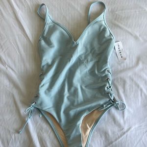 PacSun Light Blue Ribbed One Piece Swimsuit